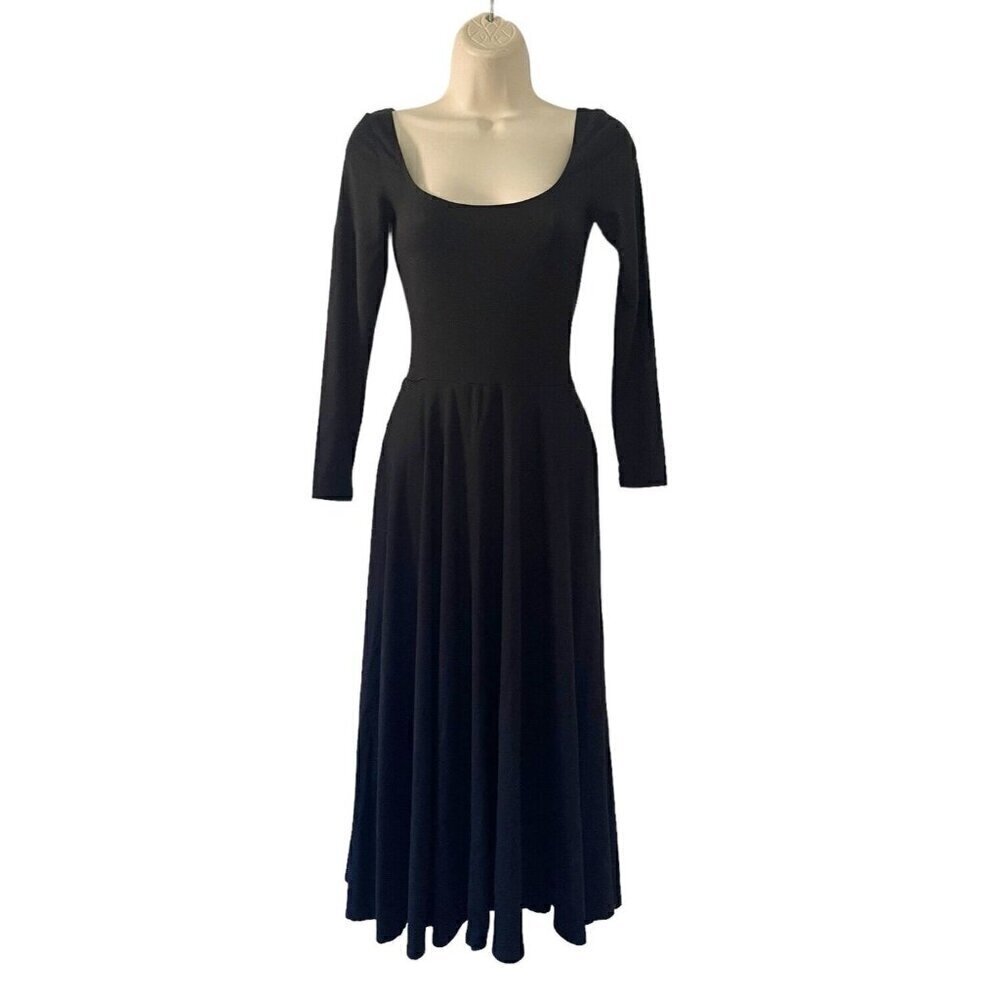 Reformation Jeans Women's Sz XS Black Flowy Long Sleeve Scoop Neck Midi Dress - Picture 2 of 7